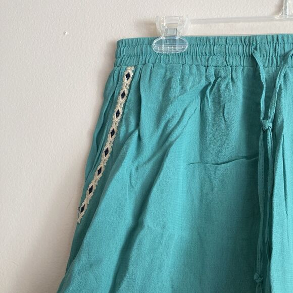 Hei Hei Anthropologie Shorts Medium Embroidered Teal Blue Beach Boho Drawstring - Picture 3 of 8